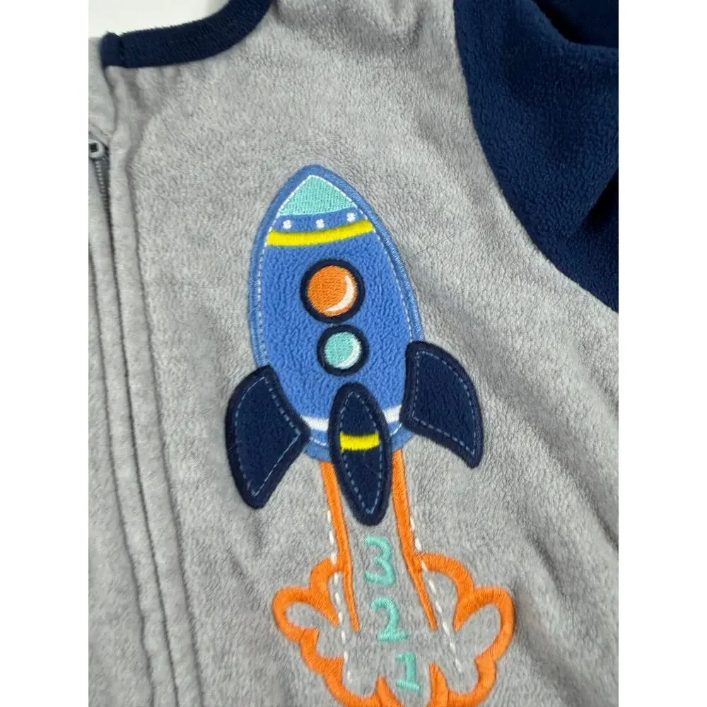 Kids Headquarters Rocket Ship Fleece Footed Pajamas Gray Blue Size 3T